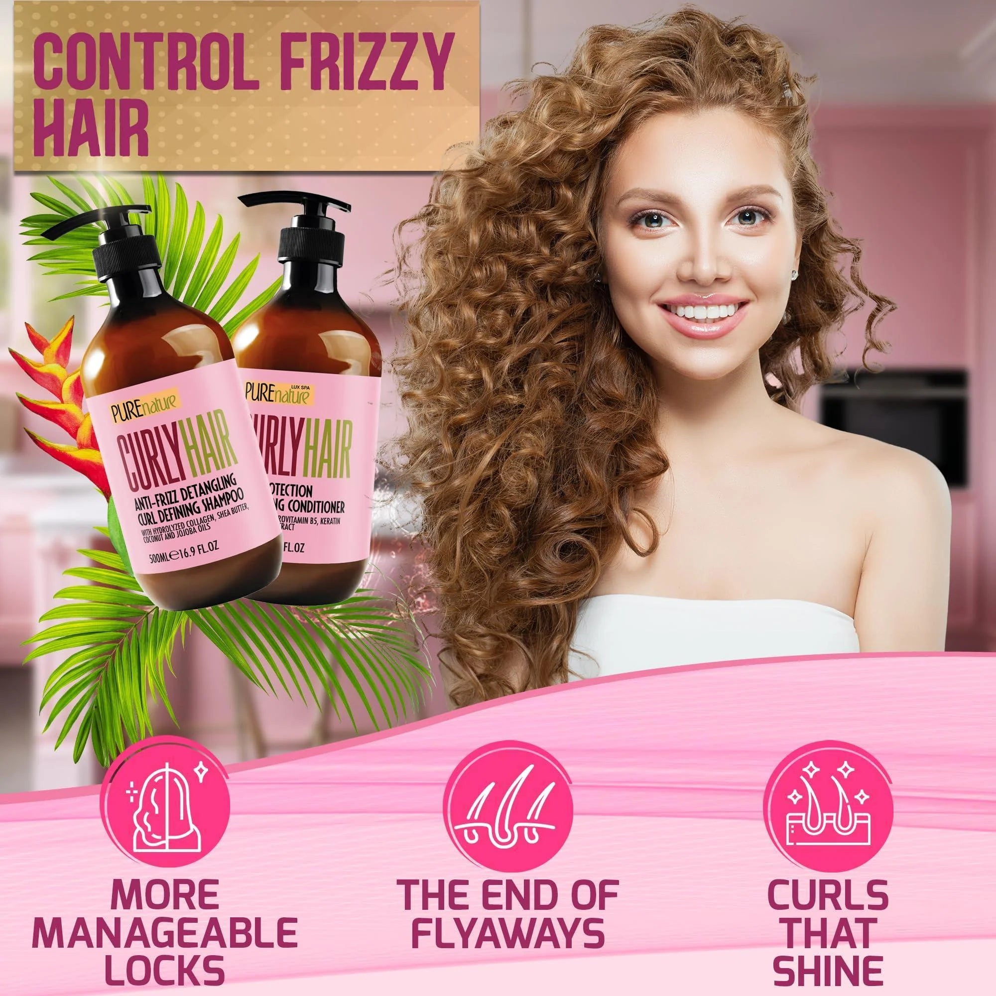 Curly Hair Shampoo and Conditioner Set Sulfate Free and Color Safe for Wavy Frizzy Fine Black and Permed Styles Moisturizing for Men and Women Deep Curl Hydrating Products with Argan Oil