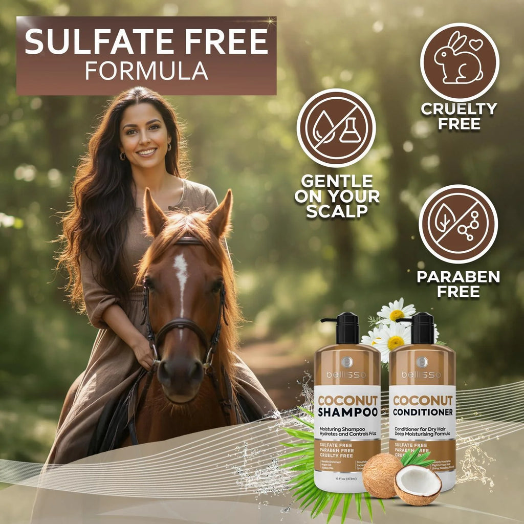 Coconut Shampoo and Conditioner Set 16 Fl Oz Set of 2 Sulfate Free Deep Moisturizing Hydrating anti Frizz Formula for Women and Men Professional Salon Grade Dry Damaged Hair Care Products