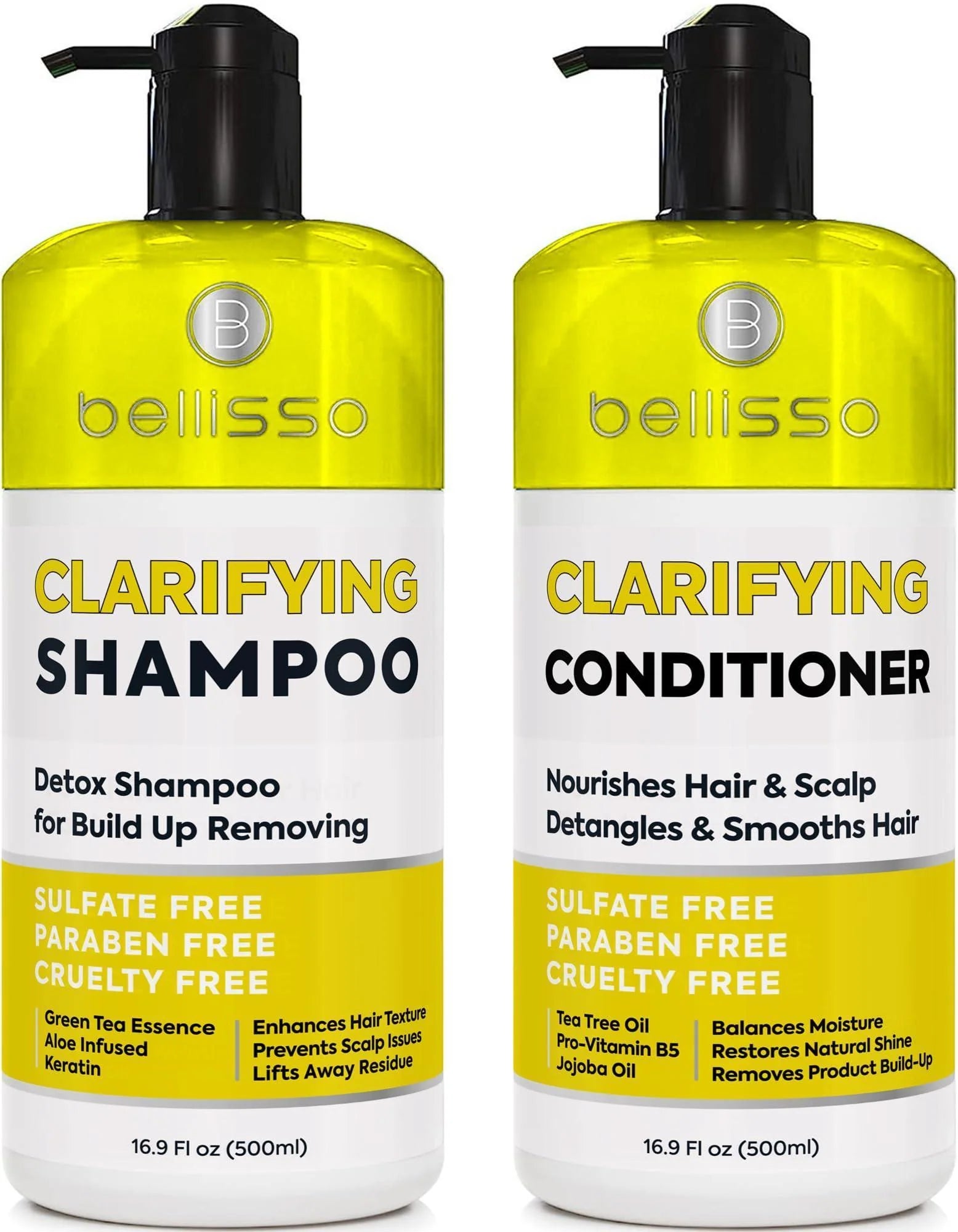 Clarifying Shampoo and Conditioner Set Sulfate Free Hair Care Products for Women and Men Build up Remover for Curly Straight Color Treated Oily and Black Hair Hydrating Dry Split Ends Formula