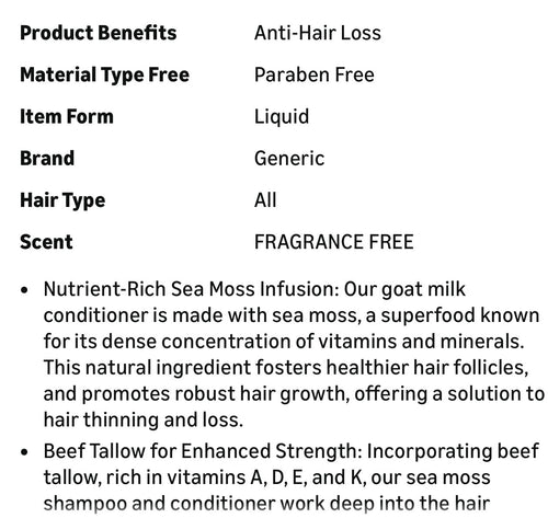 Beef Tallow Shampoo and Conditioner Set with Goat Milk 16.9 Fl Oz Pack of 2 Sulfate Free Moisture for Women Men for Dry Itchy Scalp Hydrating Thickening Volume Care for Thinning Hair