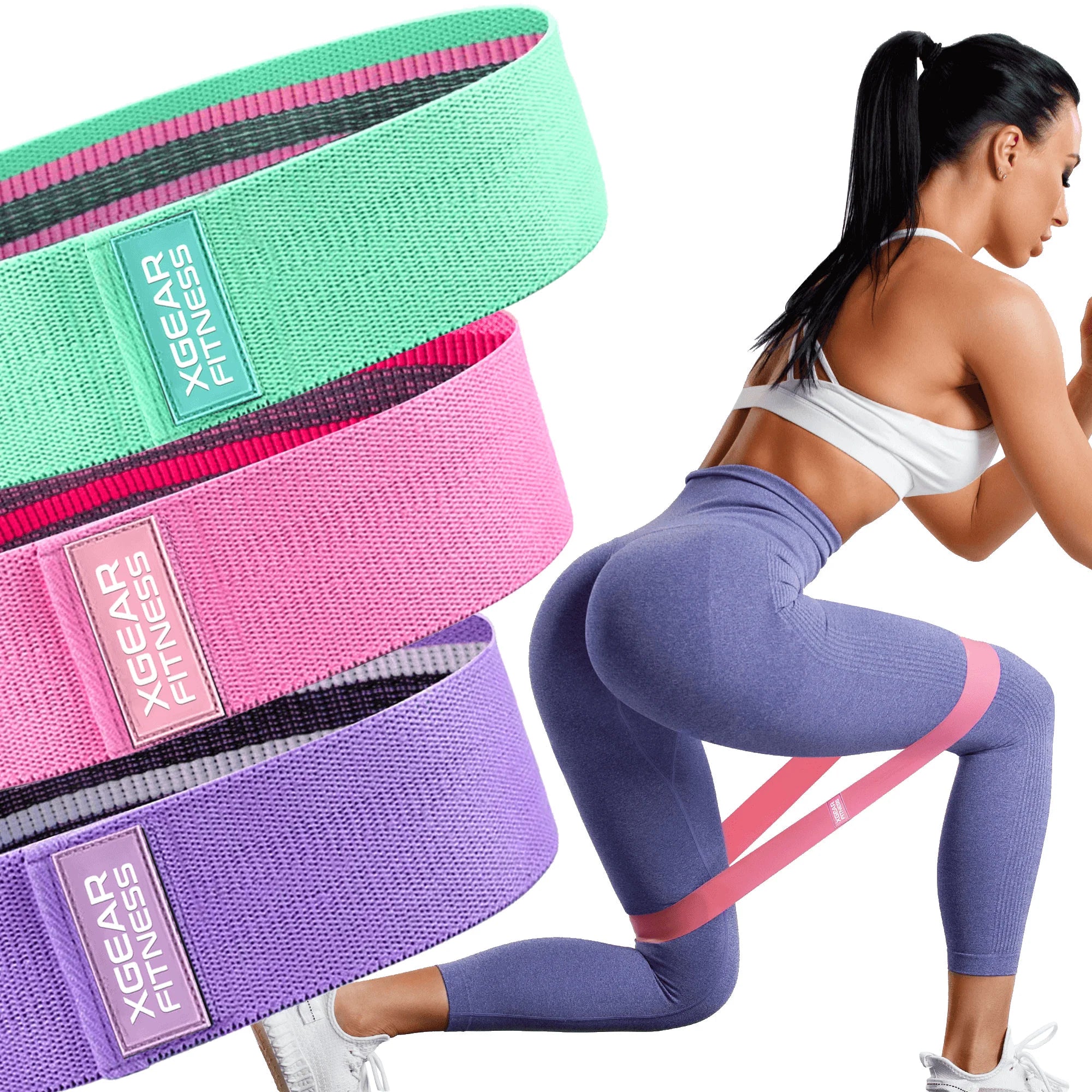 Xgear Fitness Set of 3 Womens Butt and Hip Exercise Bands