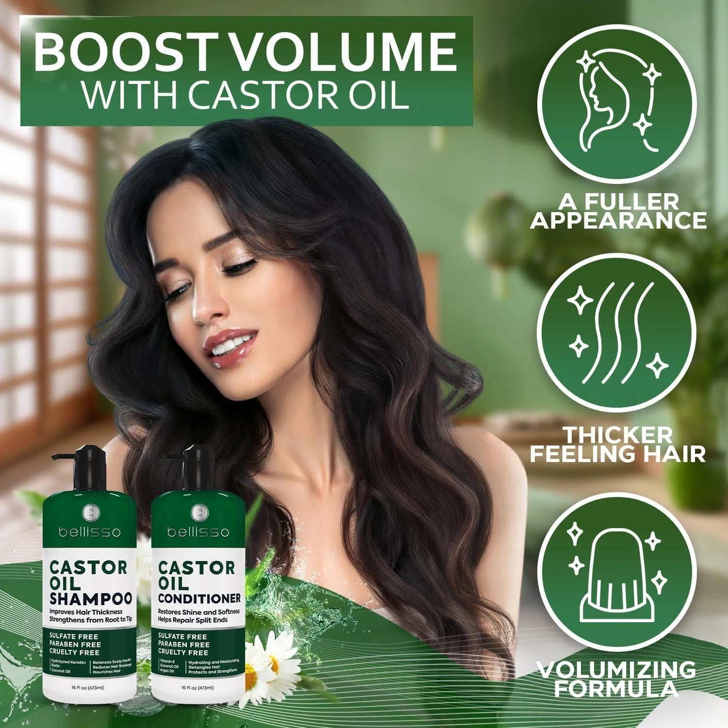 Castor Oil Shampoo and Conditioner Set Thickening Products for Thinning Hair Women and Men Sulfate Free Formula Hydrating Volumizing and Moisturizing for Dry Hair Volume Boosting Color Safe