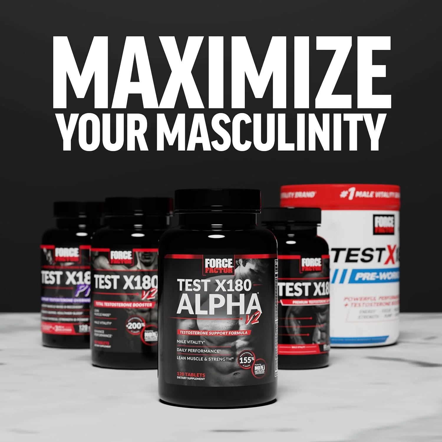 Force Factor Test X180 Alpha V2 T-Support for Men, T-Supplement to Help Build Strength, Boost Nitric Oxide, and Support Daily Performance, 120 Tablets