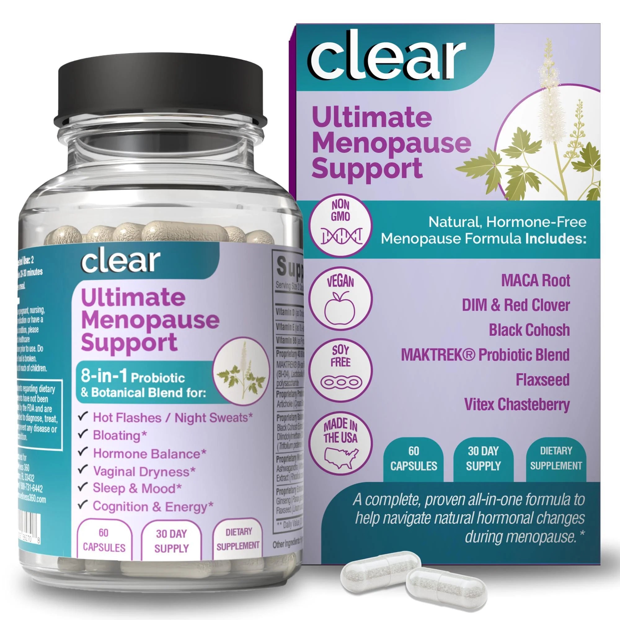 Clear Ultimate Menopause Support Symptom Relief 8In1 Probiotic 60 Capsules