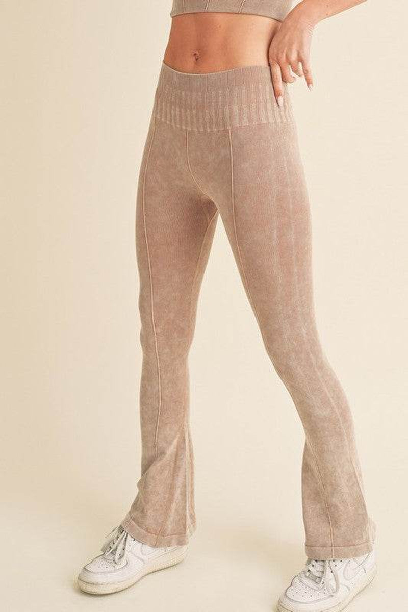 Women'S Stone Washed Ribbed Yoga Pants