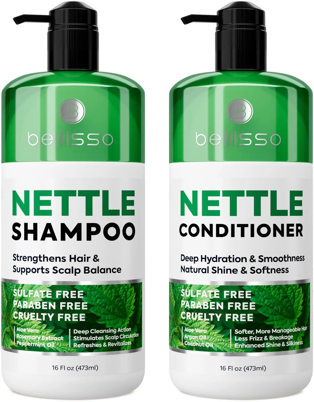 Nettle Shampoo and Conditioner Set 16.9 Fl Oz 2 Pack Sulfate Free to Boost Volume Thickening Strengthening Volumizing Formula for Fine and Thinning Hair Women and Men (Pack of 2)