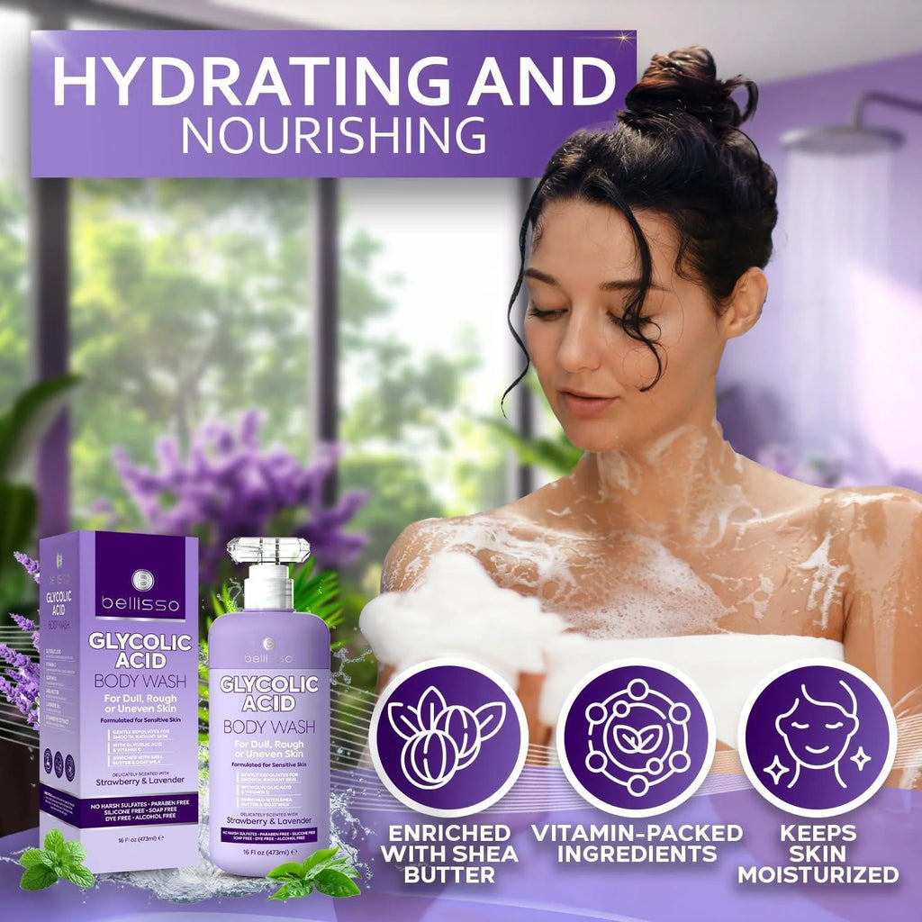 Glycolic Acid Body Wash 16 Fl Oz Exfoliating AHA Liquid Soap for Rough and Bumpy Skin Gentle Exfoliant Bump and Lump Eraser Formula