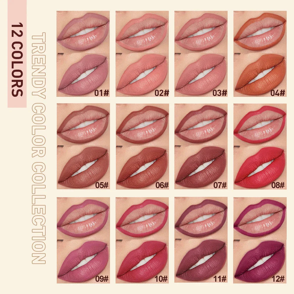 QIBEST 2Pcs Lipstick Lipliner Pen Set Matte Nude Lip Liner Pencil Waterproof Long Lasting Lipstick Pen Contour Makeup for Women
