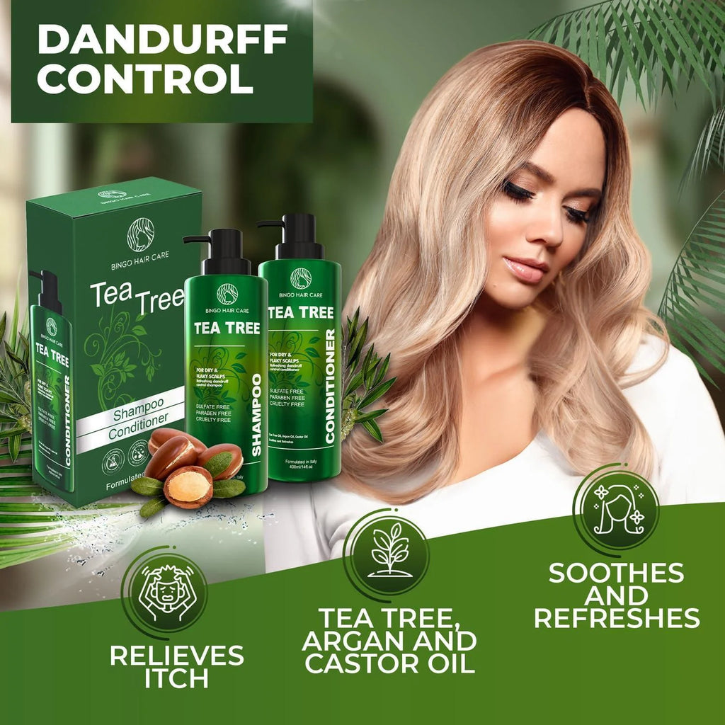 Tea Tree Shampoo and Conditioner Set Sulfate Free 14 Fl Oz Set of 2 anti Dandruff Hair Care for Men and Women Cleansing Formula for Itchy Scalp and Oil Control