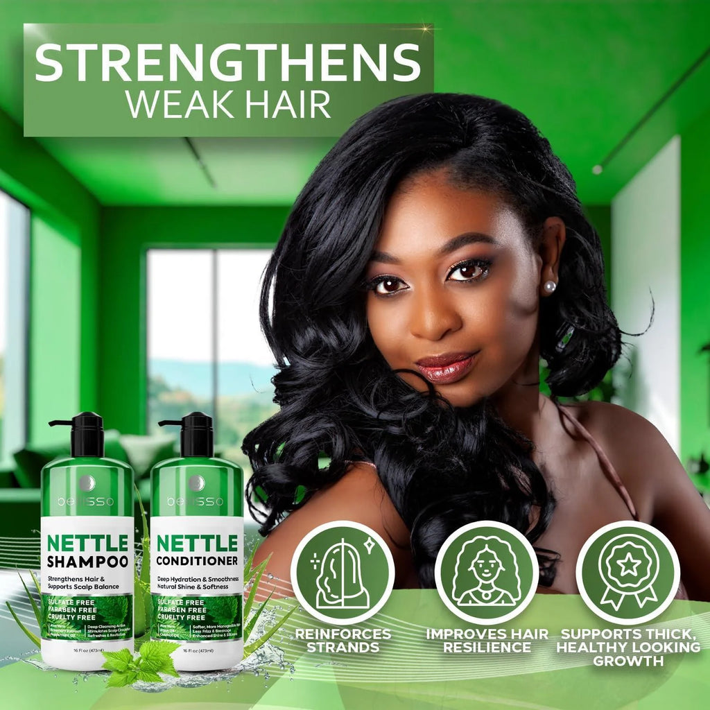 Nettle Shampoo and Conditioner Set 16.9 Fl Oz 2 Pack Sulfate Free to Boost Volume Thickening Strengthening Volumizing Formula for Fine and Thinning Hair Women and Men (Pack of 2)
