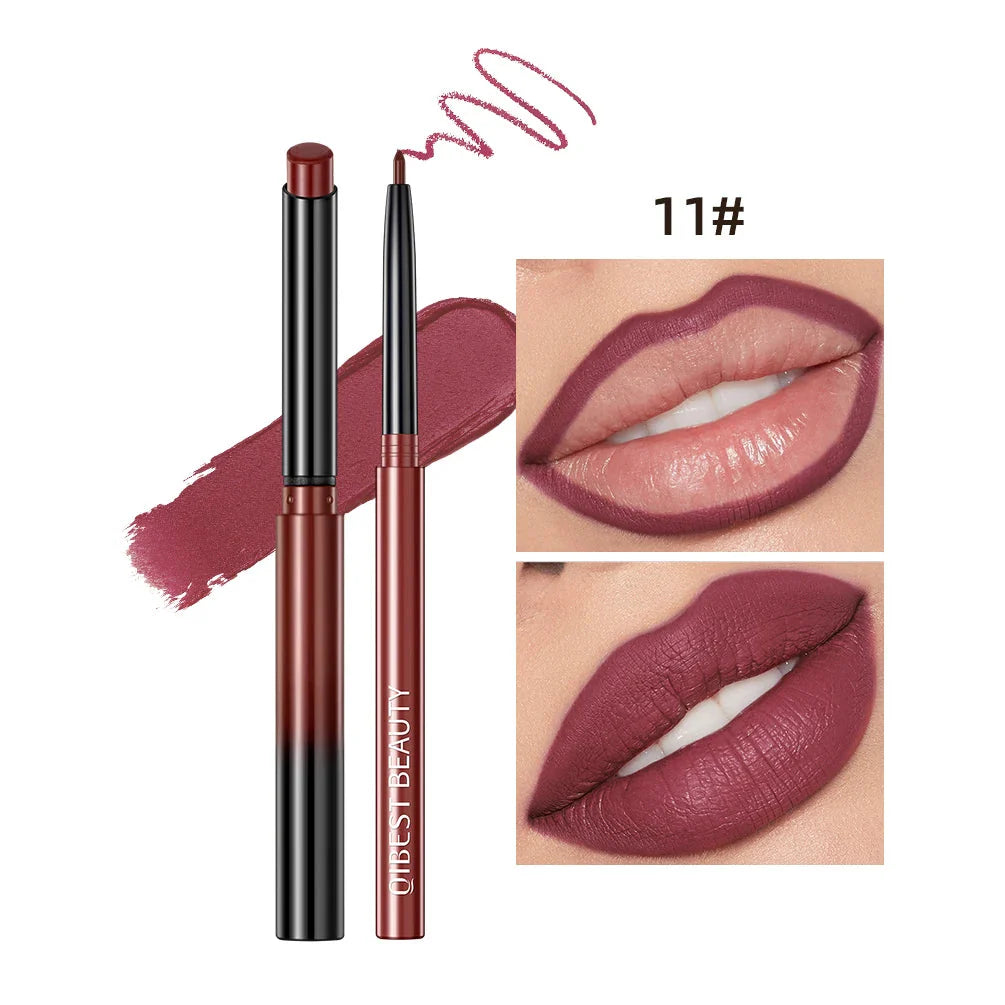 QIBEST 2Pcs Lipstick Lipliner Pen Set Matte Nude Lip Liner Pencil Waterproof Long Lasting Lipstick Pen Contour Makeup for Women