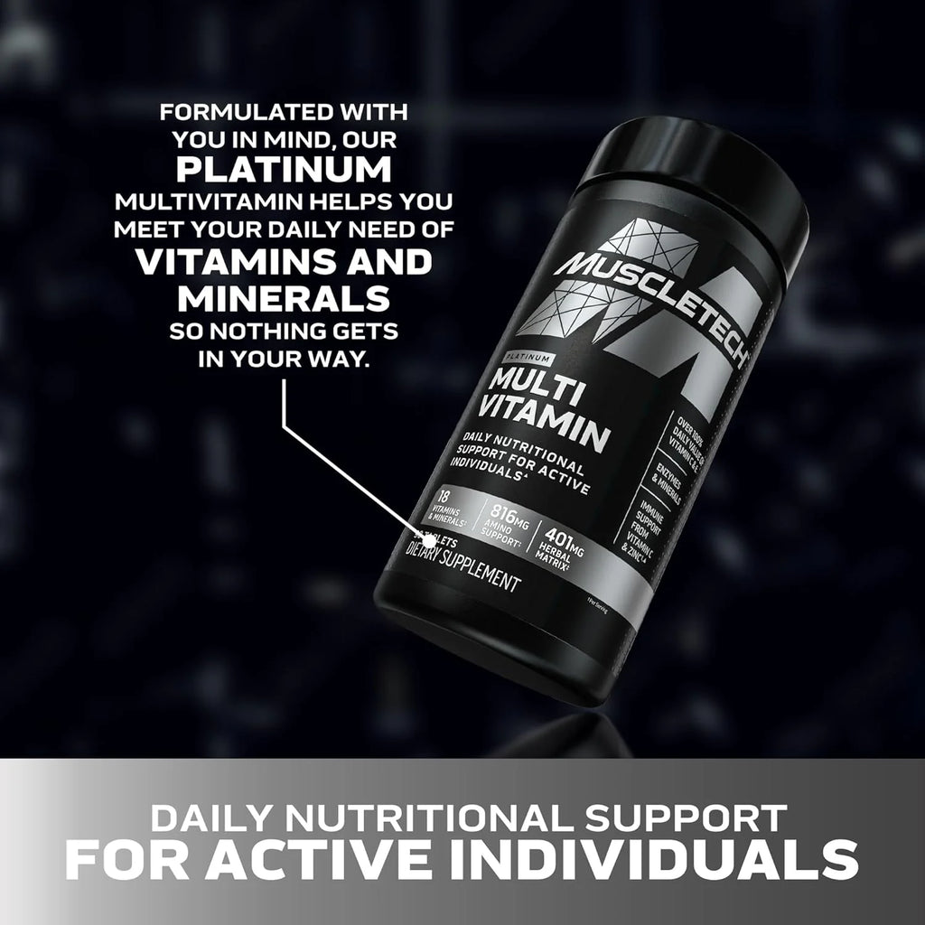 Muscletech Platinum Multivitamins for Men & Women - Multi-Vitamin Supplement for Immune Support - 18 Vitamins & Minerals, Vitamin a C D E B6 B12 - Daily Workout Supplements for Men - 90 Capsules