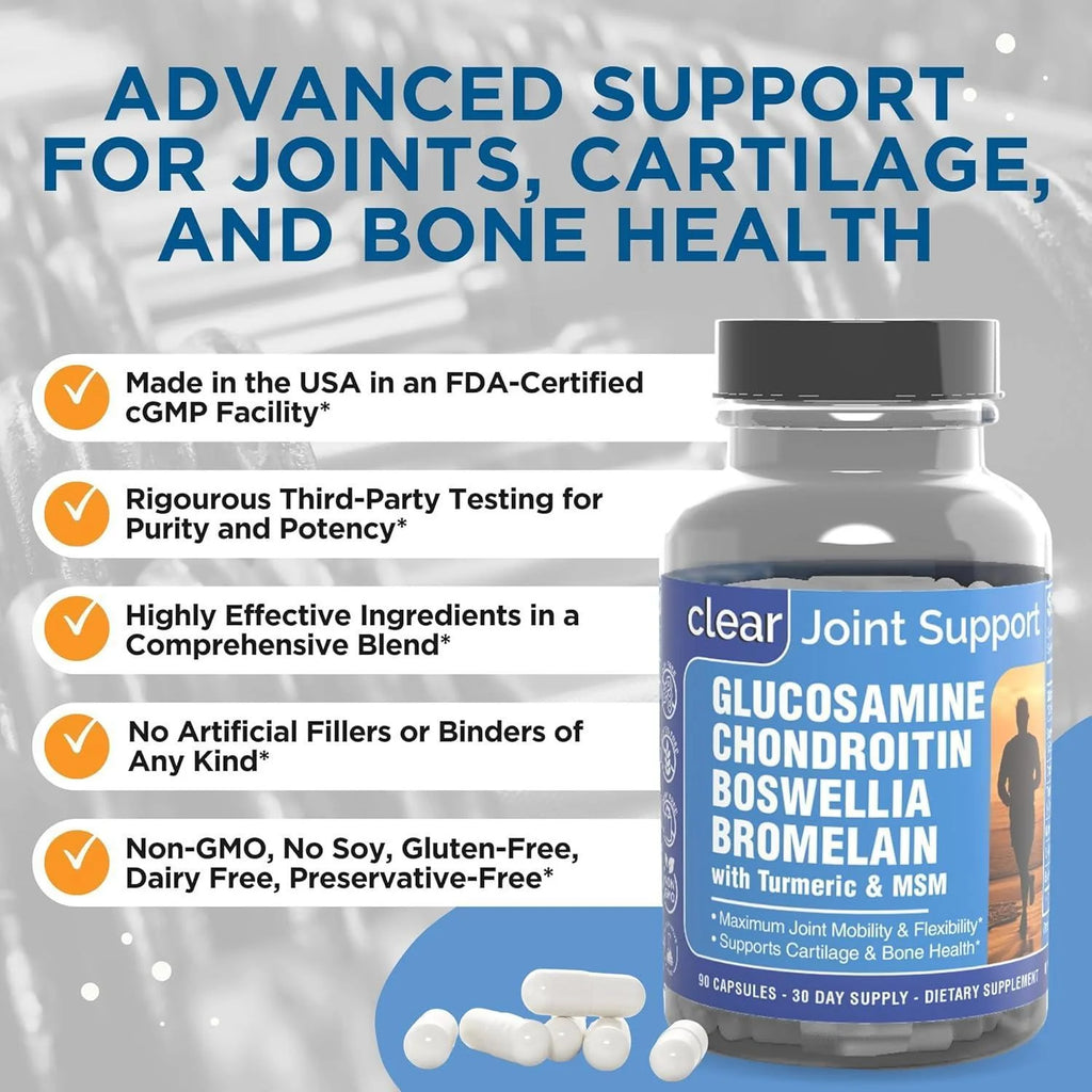 Clear Joint Support Glucosamine Chondroitin MSM Boswellia 90 Capsules