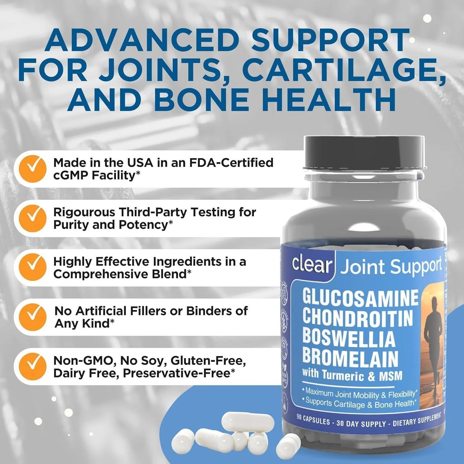 Clear Joint Support Glucosamine Chondroitin MSM Boswellia 90 Capsules