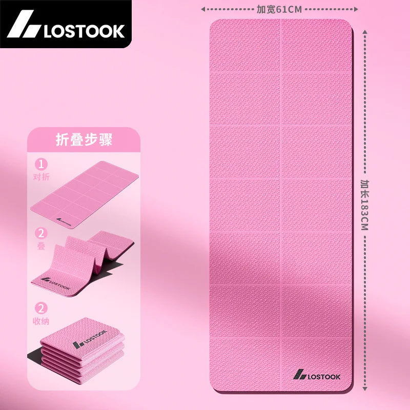 Yoga Mat Thick 4Mm Foldable Gym Mat Extra Large 6'X2' Extra Wide Workout Mat Non Slip TPE Floor Mats for Yoga Pilates, Cardio, Exercise Equipment