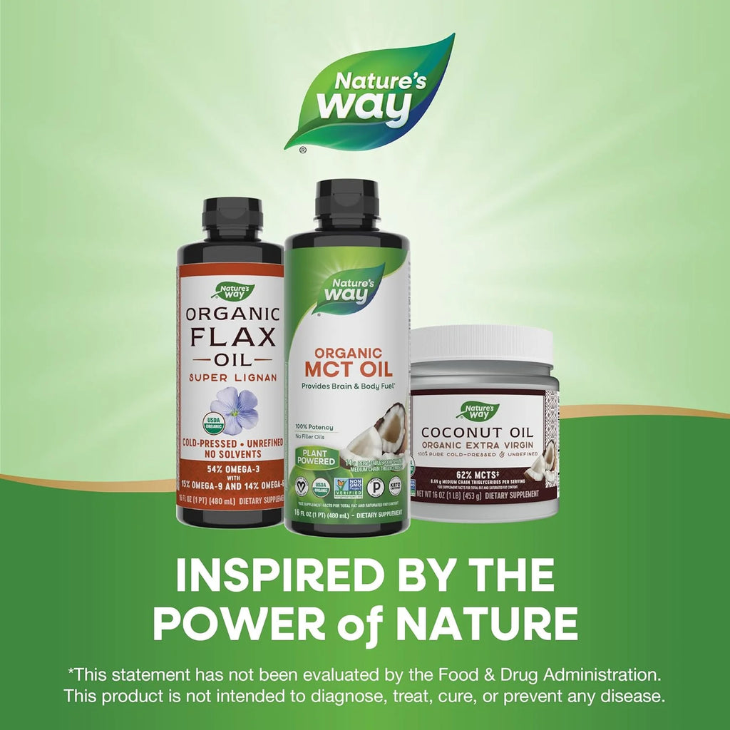 Nature'S Way Organic MCT Oil, 16 Fl Oz, Brain and Body Fuel from Coconuts*, C8 Caprylic Acid and C10 Capric Acid, Keto and Paleo Certified, Organic, Non-Gmo Project Verified
