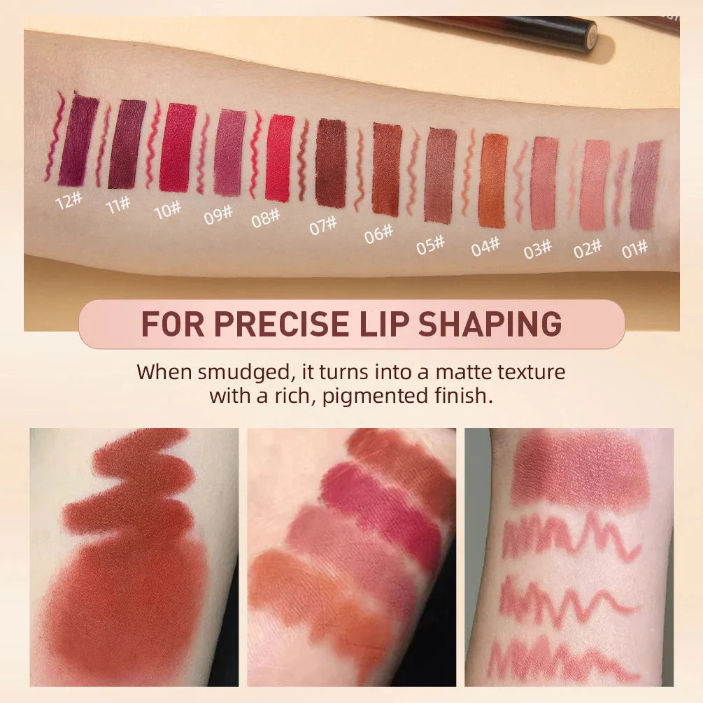 QIBEST 2Pcs Lipstick Lipliner Pen Set Matte Nude Lip Liner Pencil Waterproof Long Lasting Lipstick Pen Contour Makeup for Women