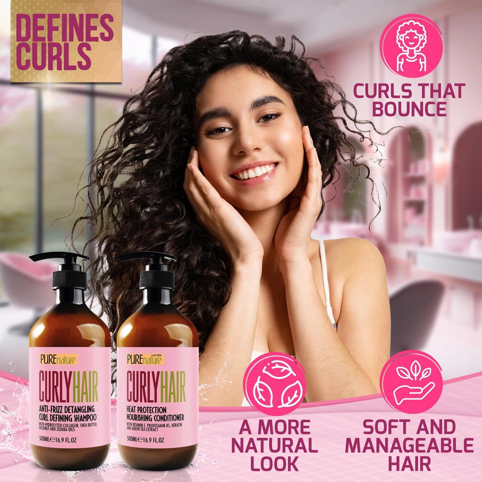Curly Hair Shampoo and Conditioner Set Sulfate Free and Color Safe for Wavy Frizzy Fine Black and Permed Styles Moisturizing for Men and Women Deep Curl Hydrating Products with Argan Oil