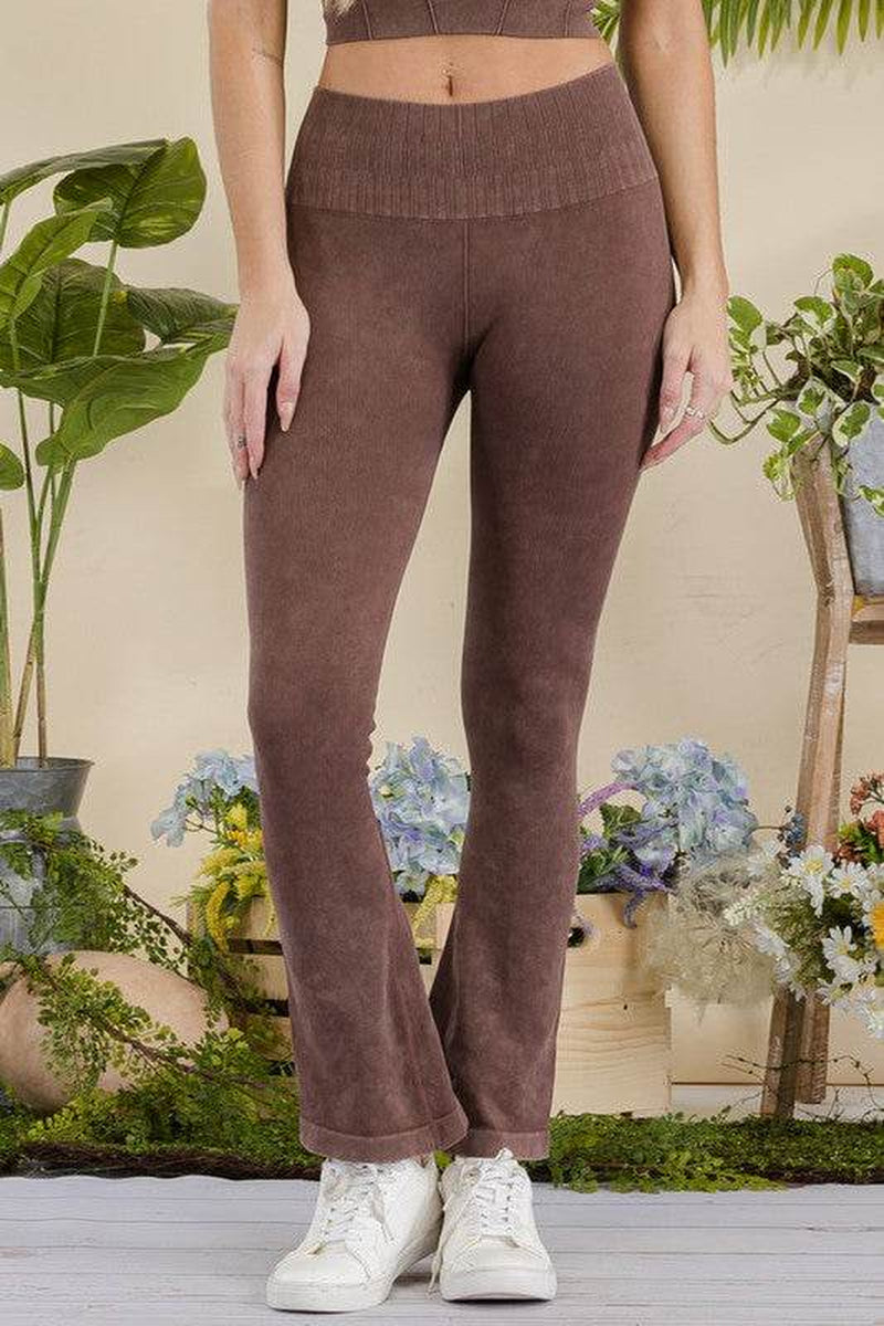 Women'S Stone Washed Ribbed Yoga Pants
