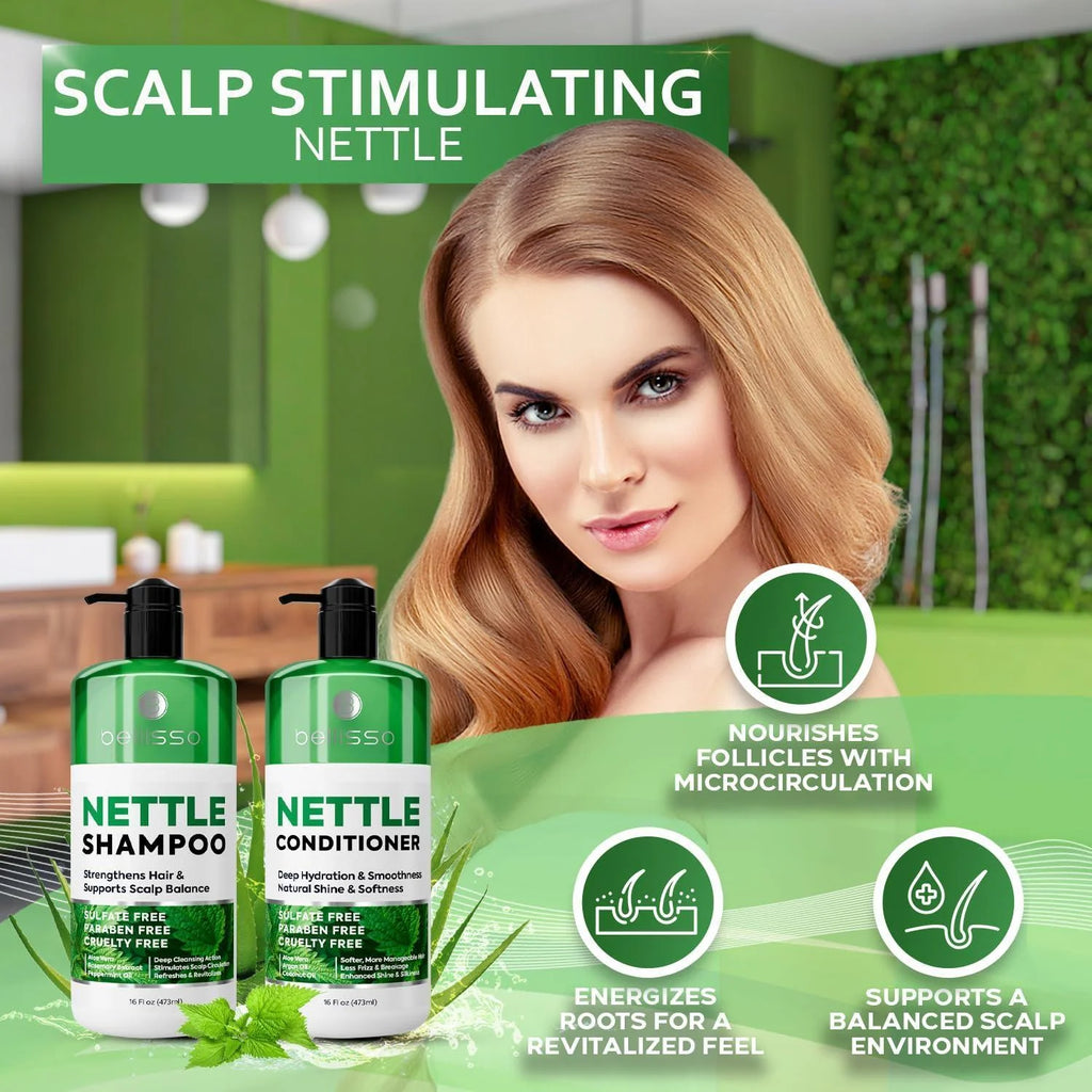Nettle Shampoo and Conditioner Set 16.9 Fl Oz 2 Pack Sulfate Free to Boost Volume Thickening Strengthening Volumizing Formula for Fine and Thinning Hair Women and Men (Pack of 2)
