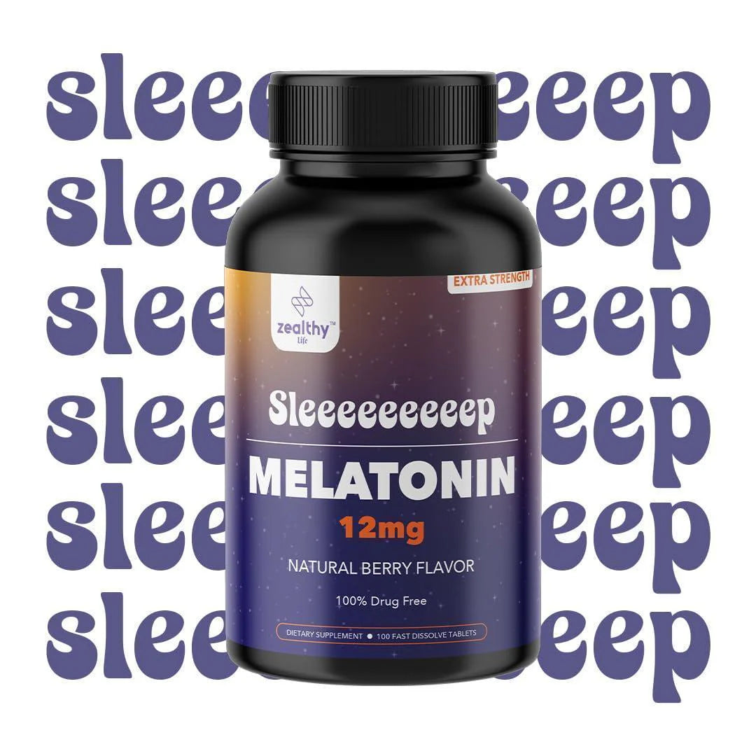 Melatonin 12Mg Fast Dissolve Tablets – Natural Berry Flavor 100 Count – Extra Strength Sleep Support for Adults – Non Habit Forming 100 Day Supply