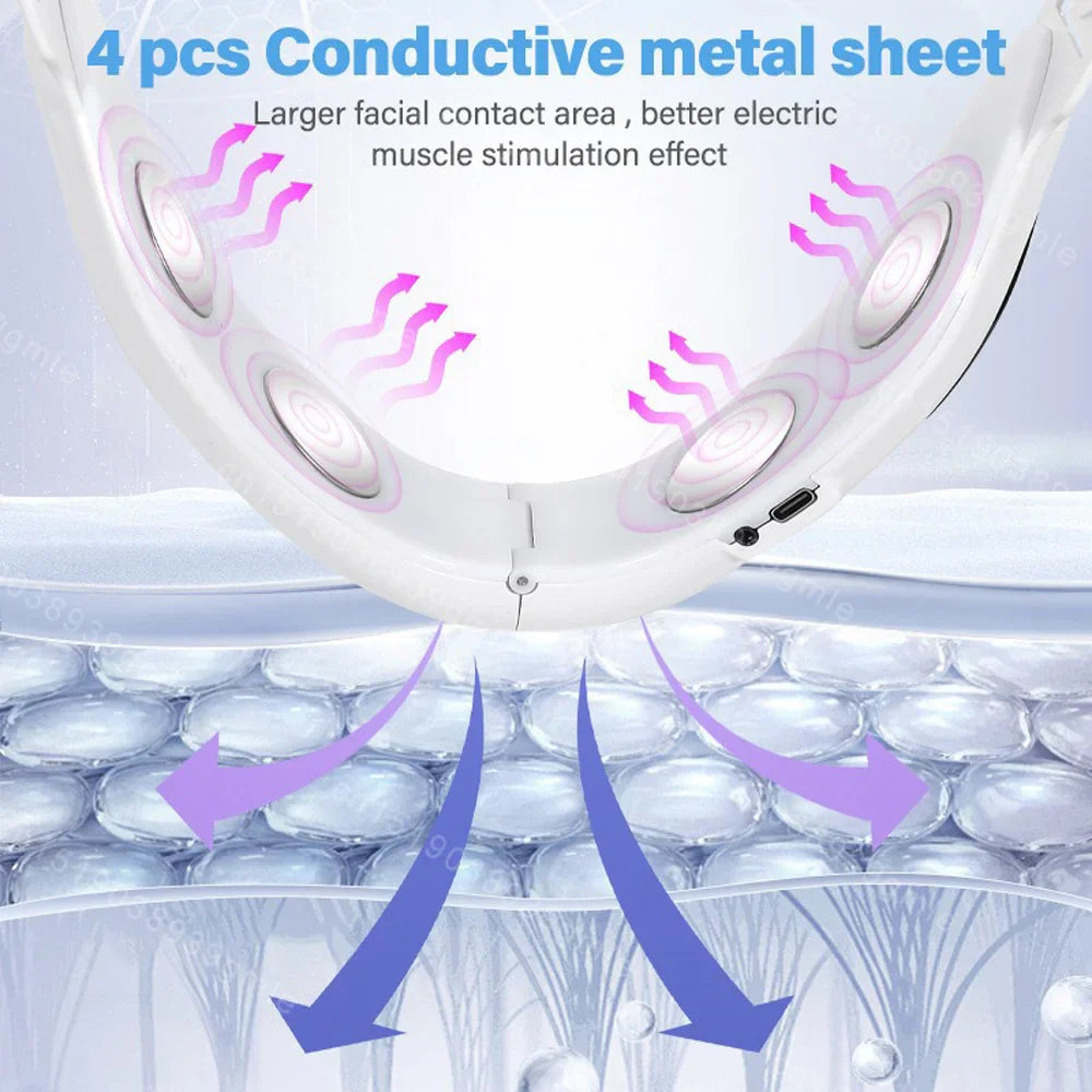 White 4 in 1 Massager for Face, Facial Sculpting Device for Double Chin, Reduces Sagging Skin, Remote Control Operation with 5 Modes, 15 Adjustable Intensities. (White)