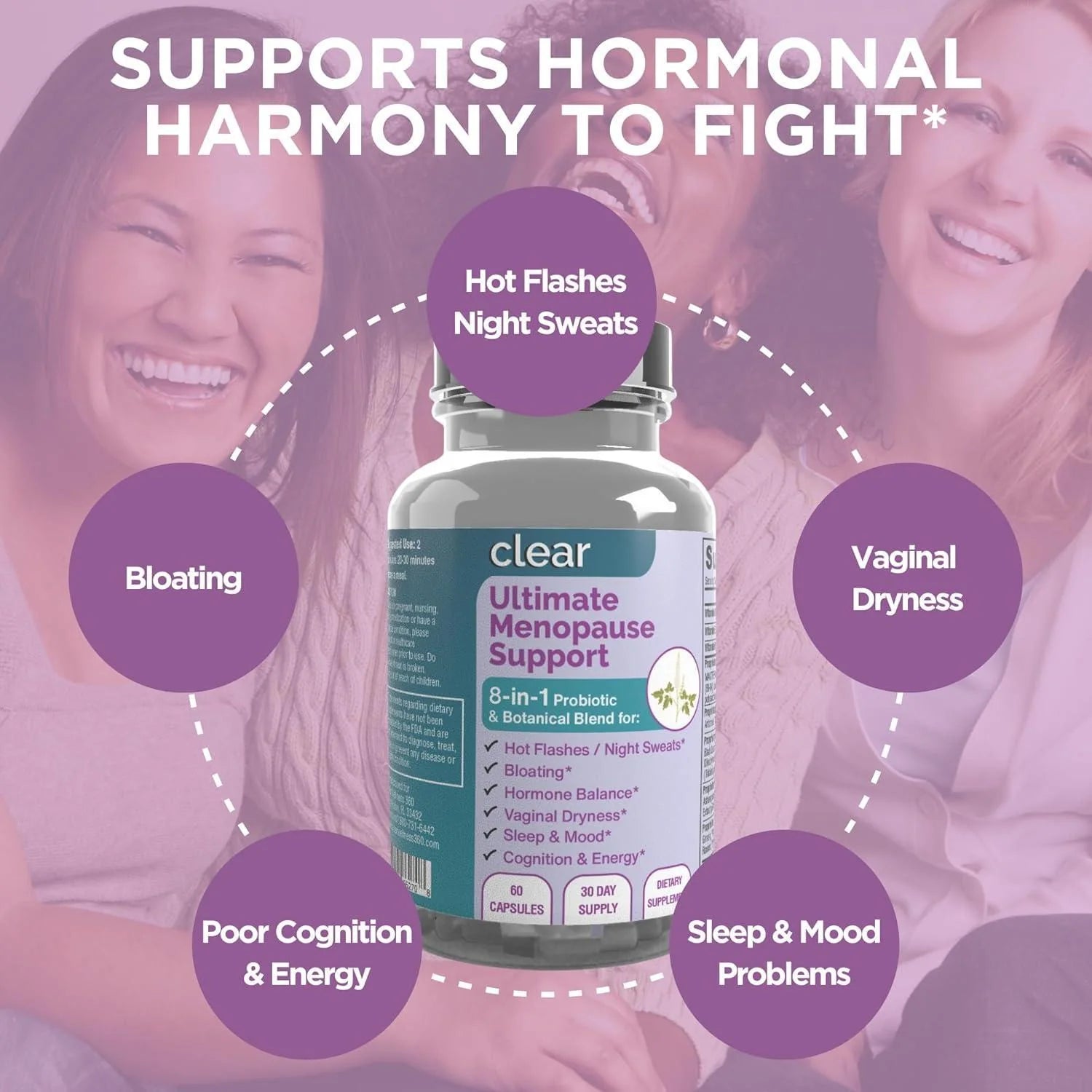 Clear Ultimate Menopause Support Symptom Relief 8In1 Probiotic 60 Capsules
