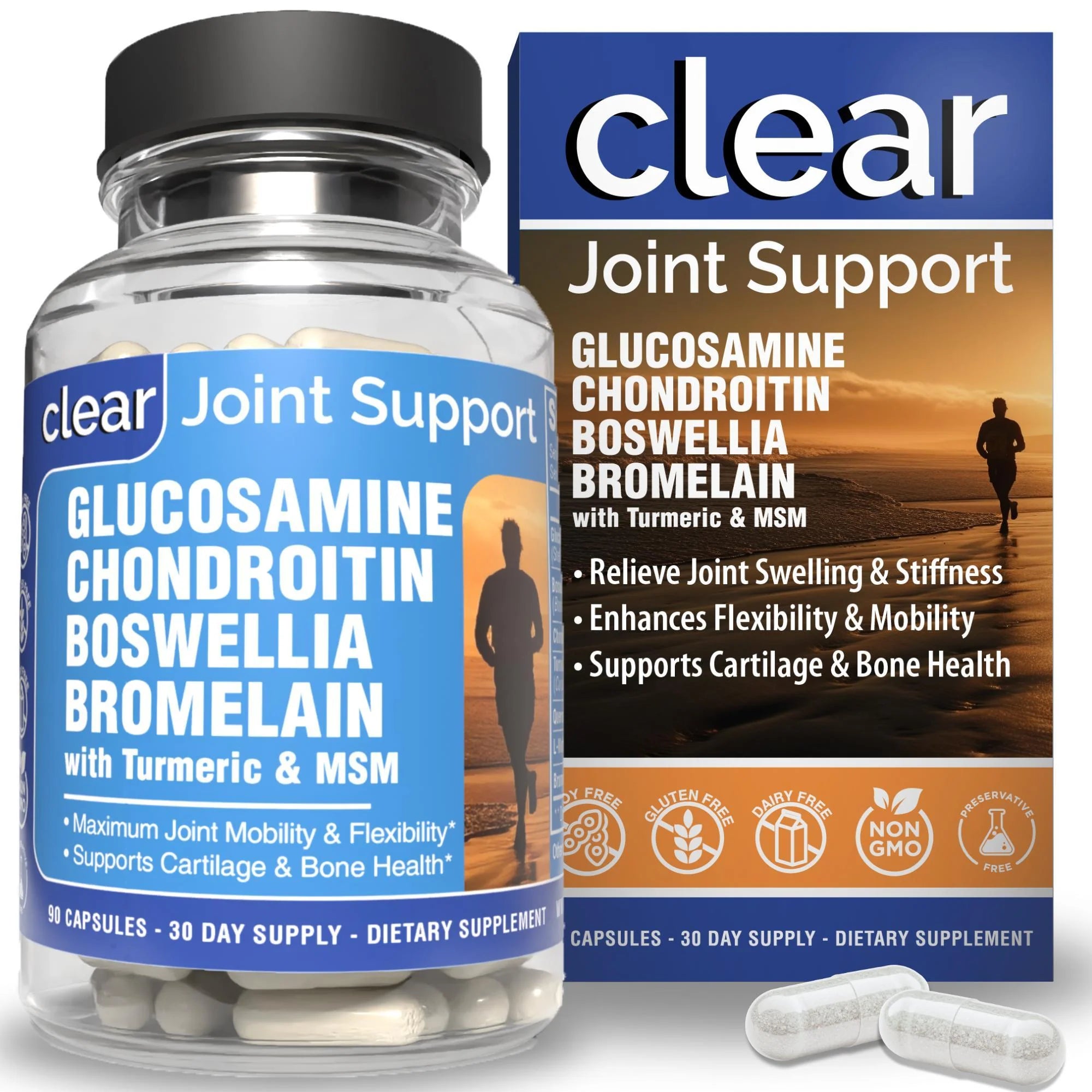 Clear Joint Support Glucosamine Chondroitin MSM Boswellia 90 Capsules