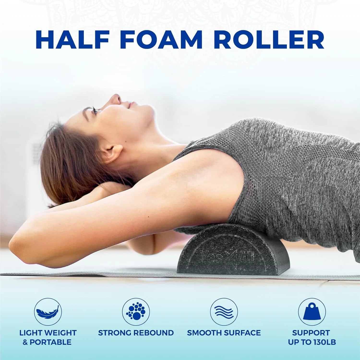 High-Density EPP Half round Back Roller Foam, Exercise Foam Roller for Yoga, Pilates & Stretching