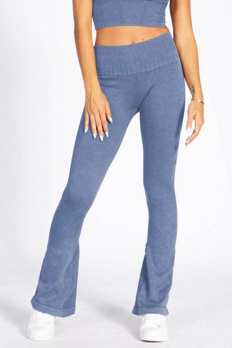 Women'S Stone Washed Ribbed Yoga Pants
