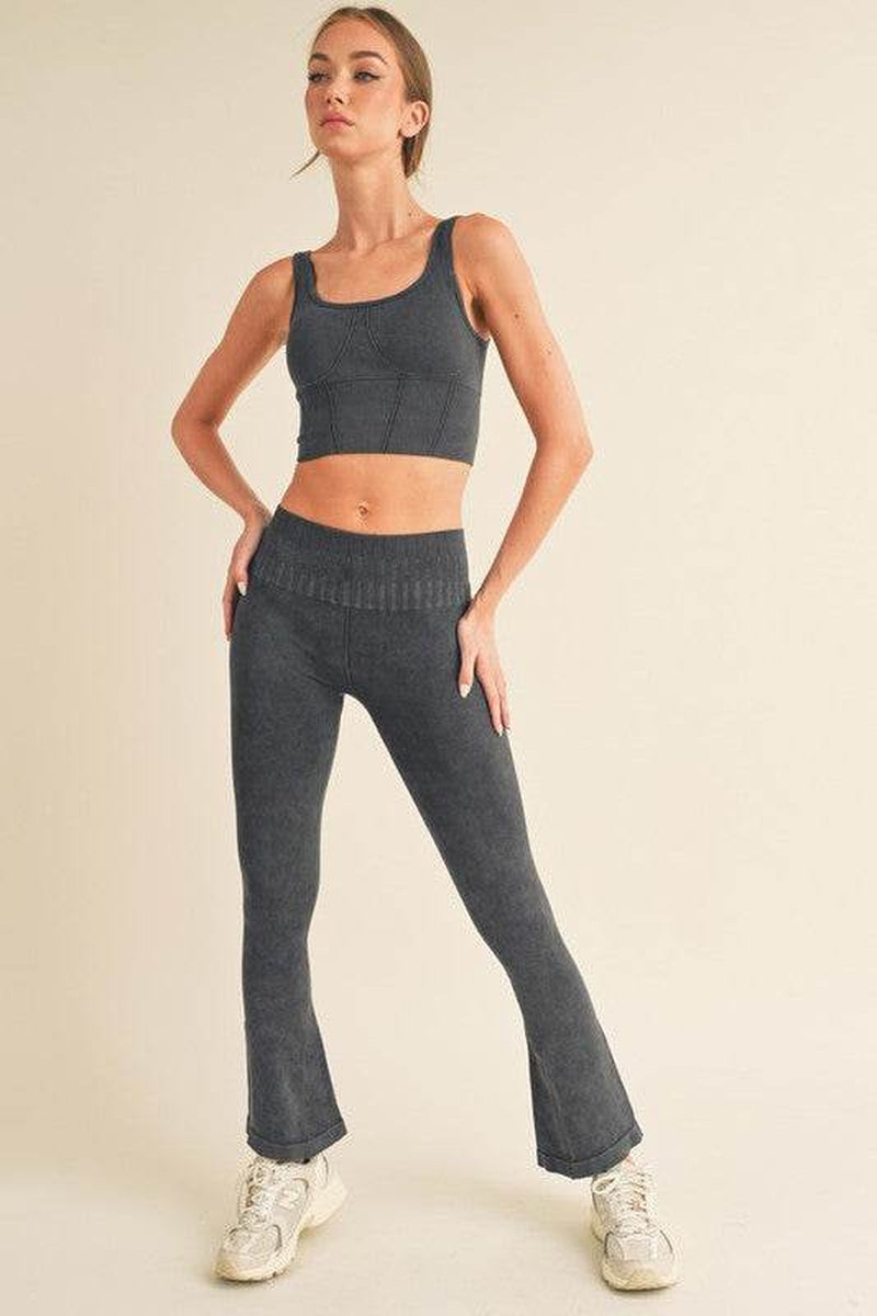 Women'S Stone Washed Ribbed Yoga Pants