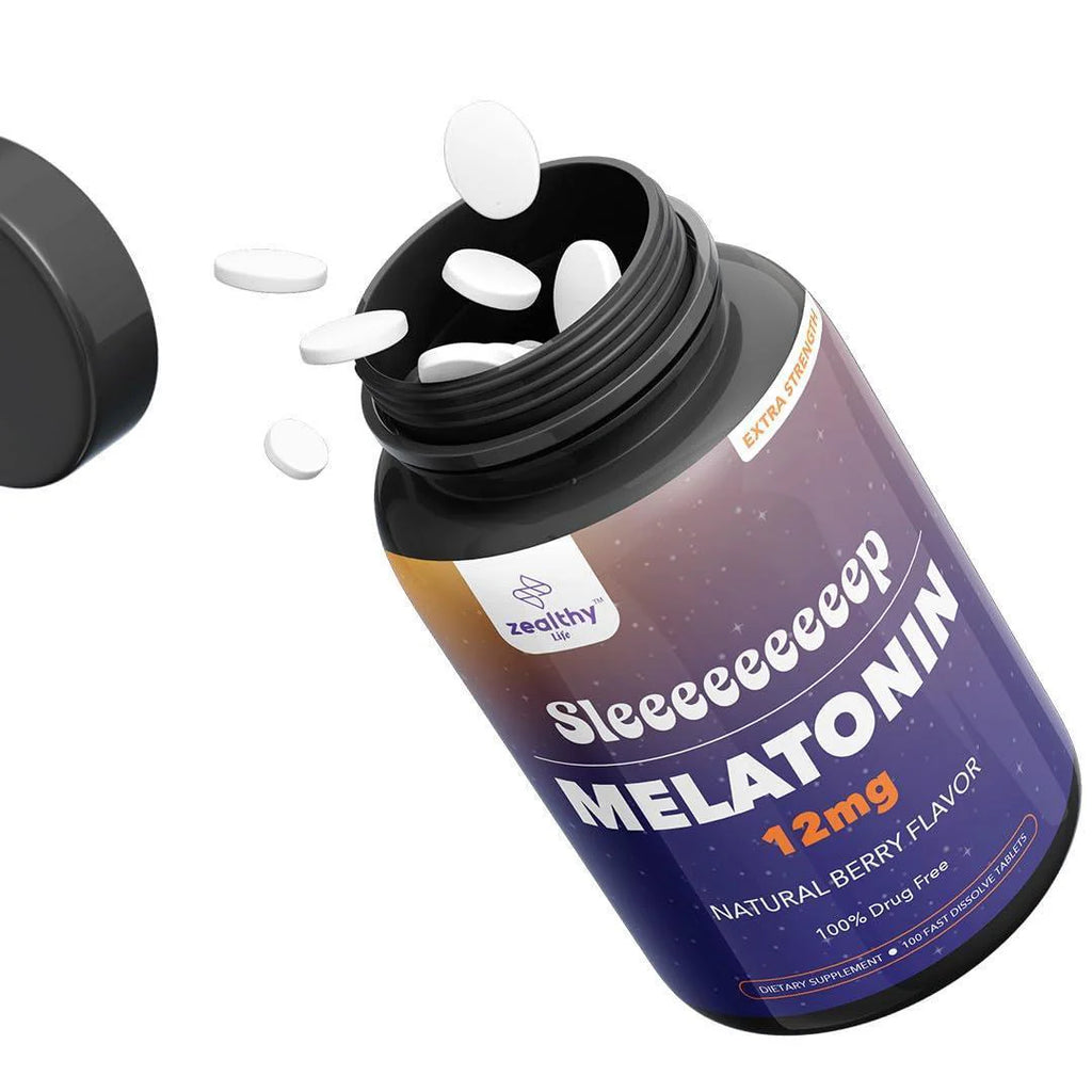 Melatonin 12Mg Fast Dissolve Tablets – Natural Berry Flavor 100 Count – Extra Strength Sleep Support for Adults – Non Habit Forming 100 Day Supply