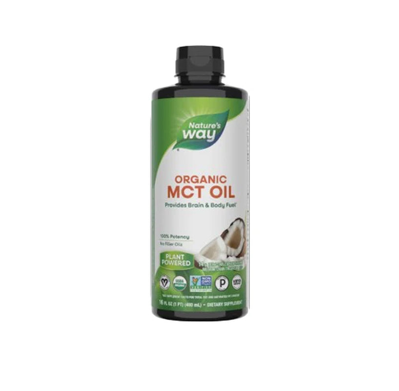 Nature'S Way Organic MCT Oil, 16 Fl Oz, Brain and Body Fuel from Coconuts*, C8 Caprylic Acid and C10 Capric Acid, Keto and Paleo Certified, Organic, Non-Gmo Project Verified