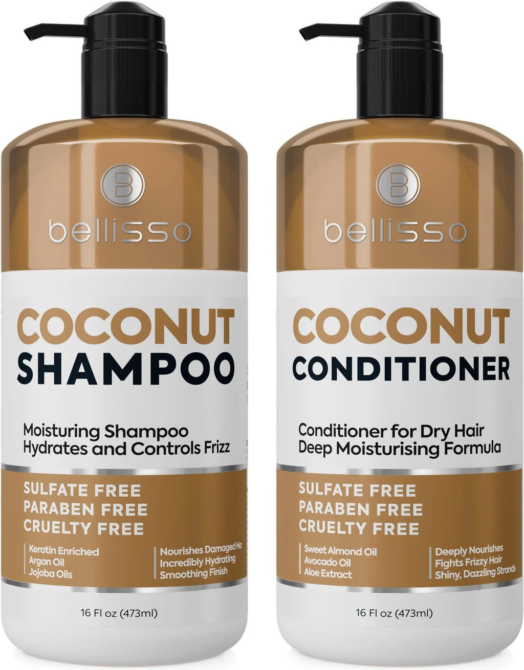 Coconut Shampoo and Conditioner Set 16 Fl Oz Set of 2 Sulfate Free Deep Moisturizing Hydrating anti Frizz Formula for Women and Men Professional Salon Grade Dry Damaged Hair Care Products