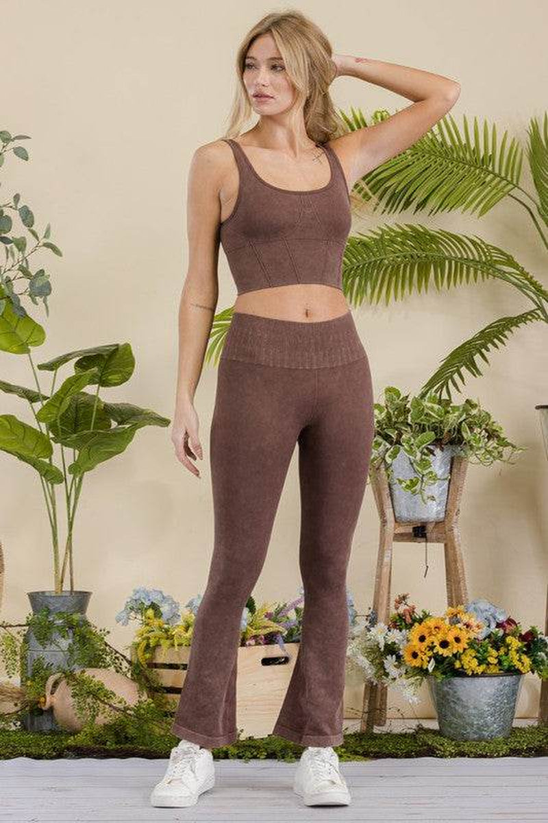 Women'S Stone Washed Ribbed Yoga Pants