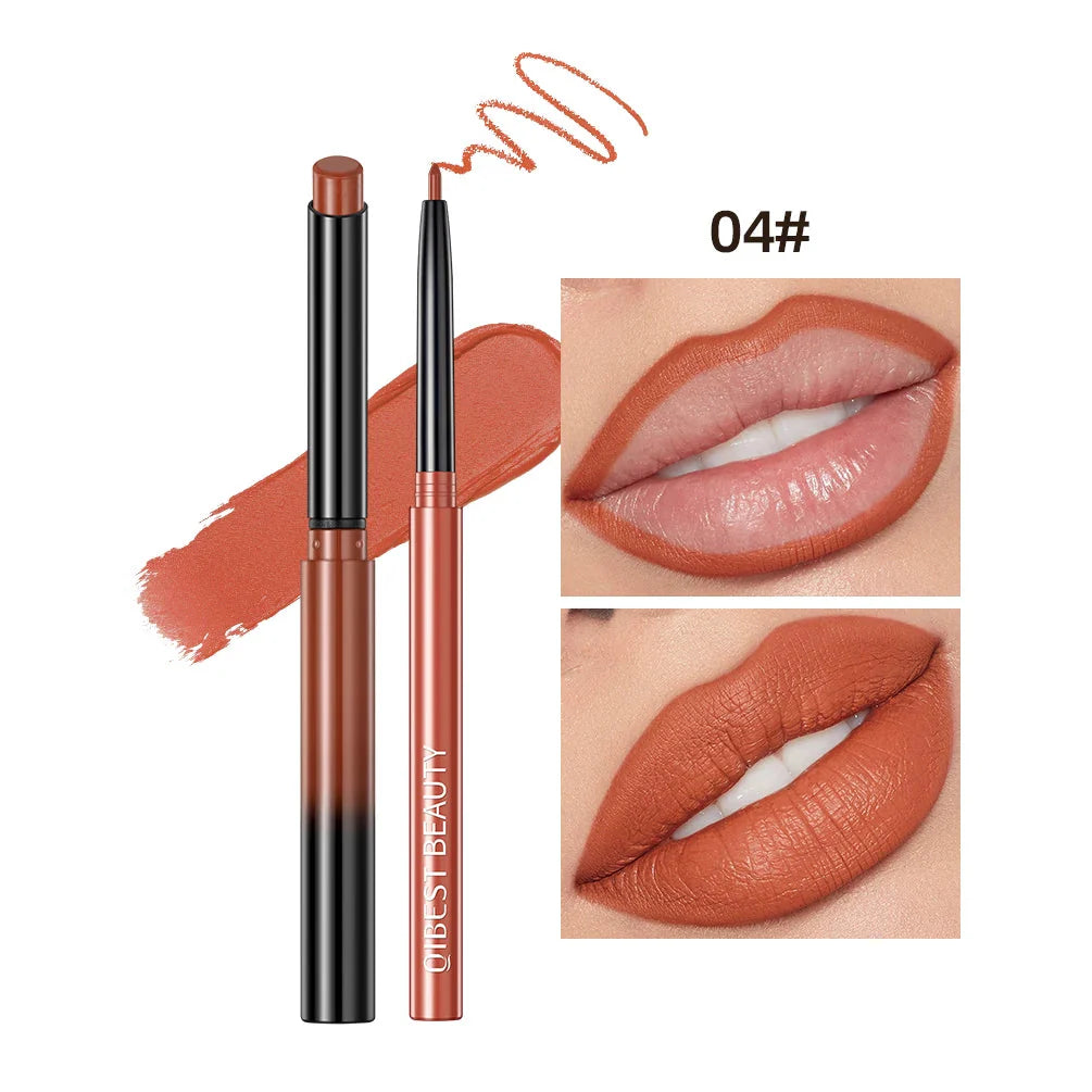 QIBEST 2Pcs Lipstick Lipliner Pen Set Matte Velvet Lip Liner Pencil Contour Makeup Sexy Red Lip Stick Long Lasting Cosmetics