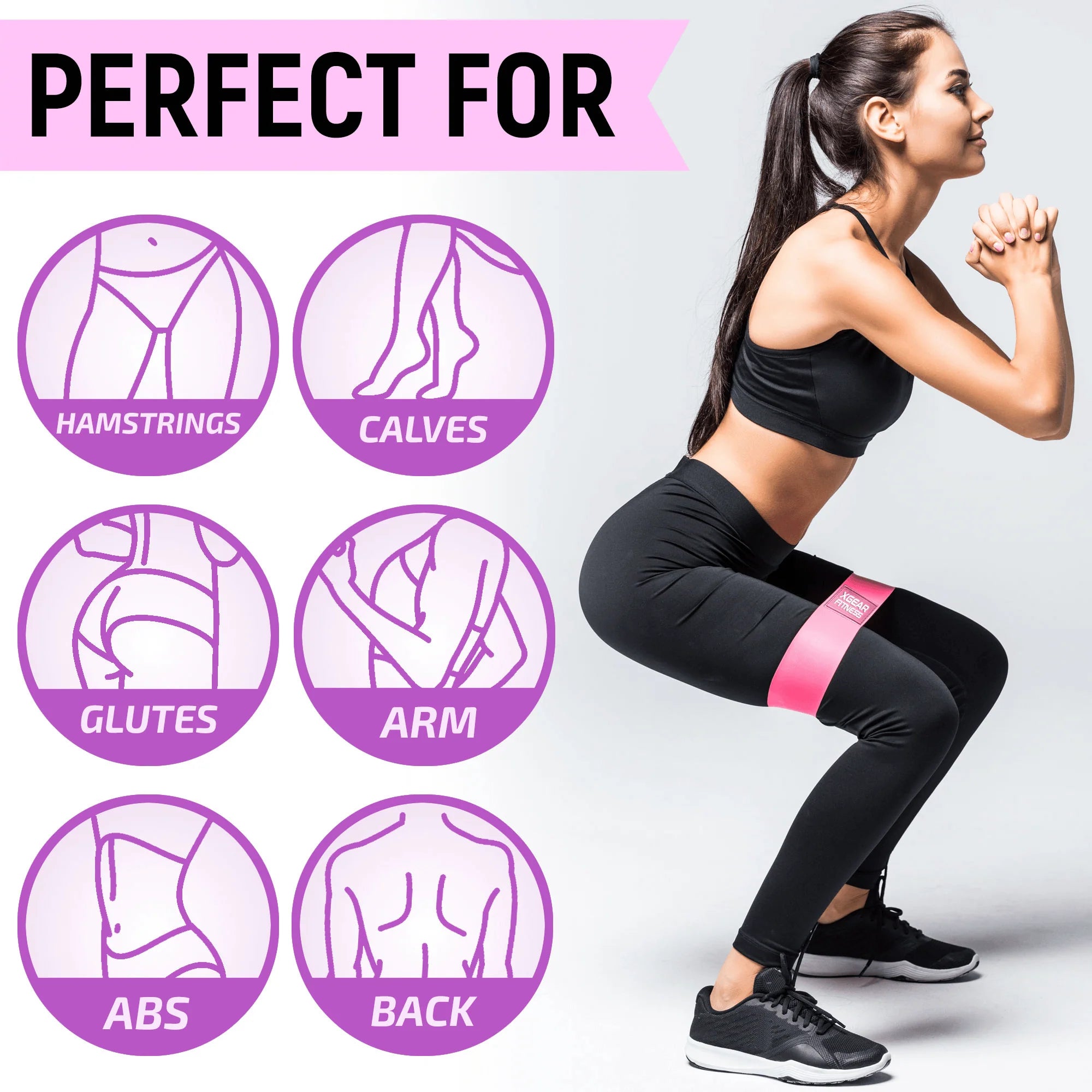 Xgear Fitness Set of 3 Womens Butt and Hip Exercise Bands