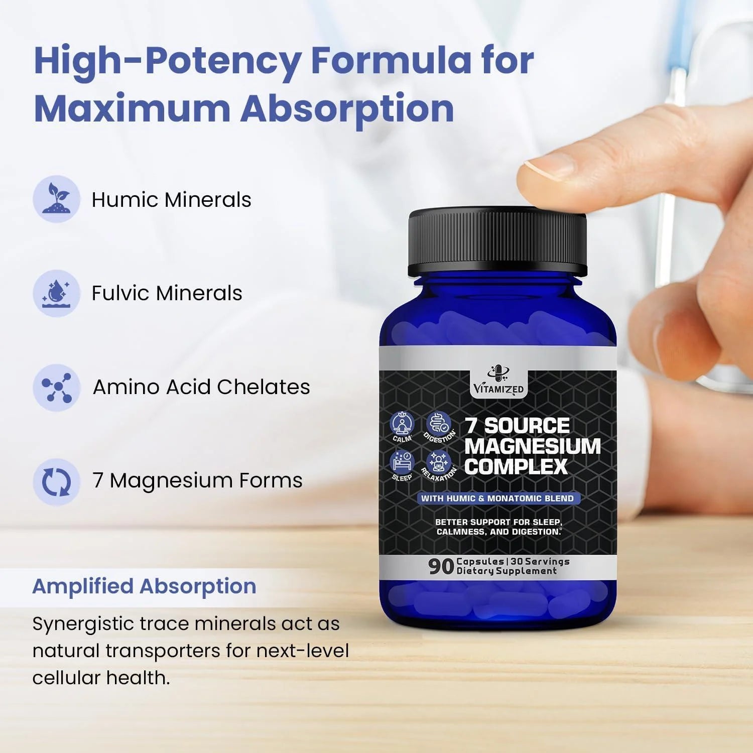 Magnesium Complex for Sleep Relaxation Digestion & Calm 90 Ct Magnesium Glycinate Citrate Bisglycinate Carbonate Malate Orotate Taurate Humic Fulvic for High Absorption